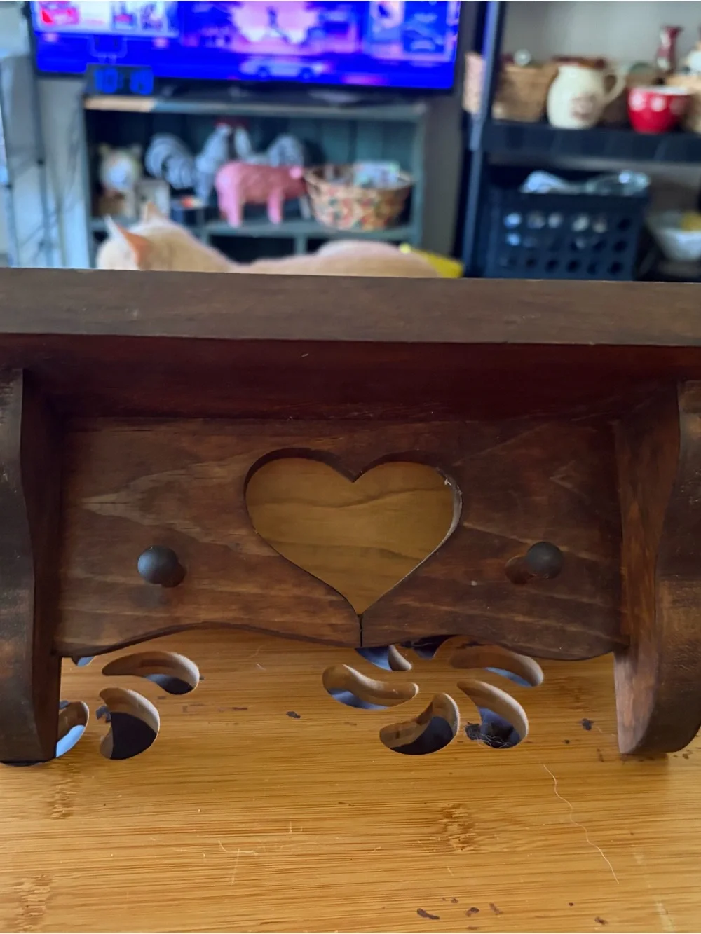 Wooden Heart Cut Out Shelf Accent Wall  - Brown